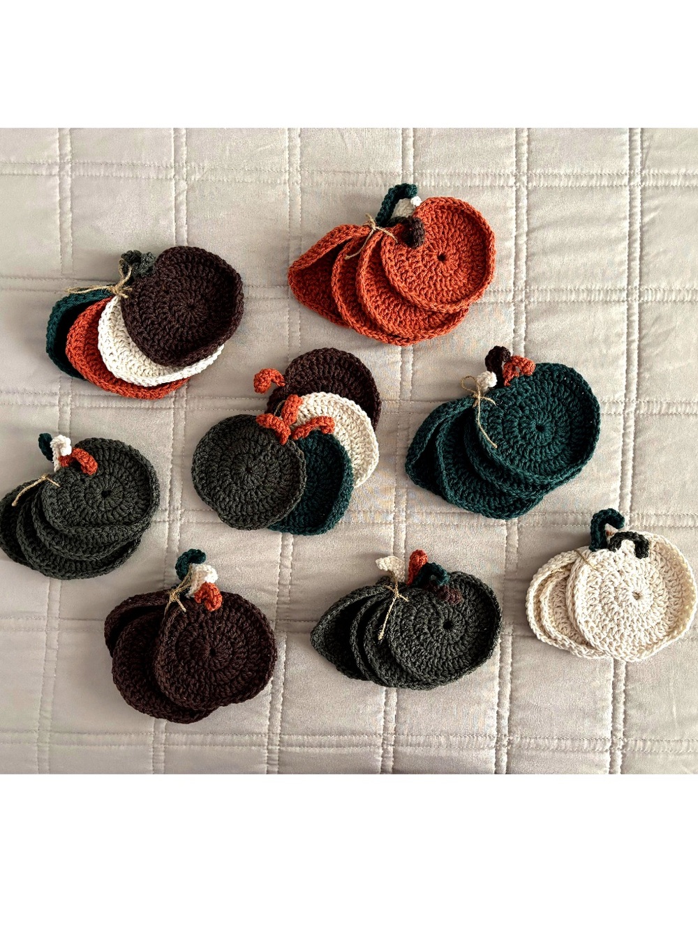 Set 4 Pumpkin Coasters Crochet Fall Decor Handmade Boho Thanksgiving Halloween